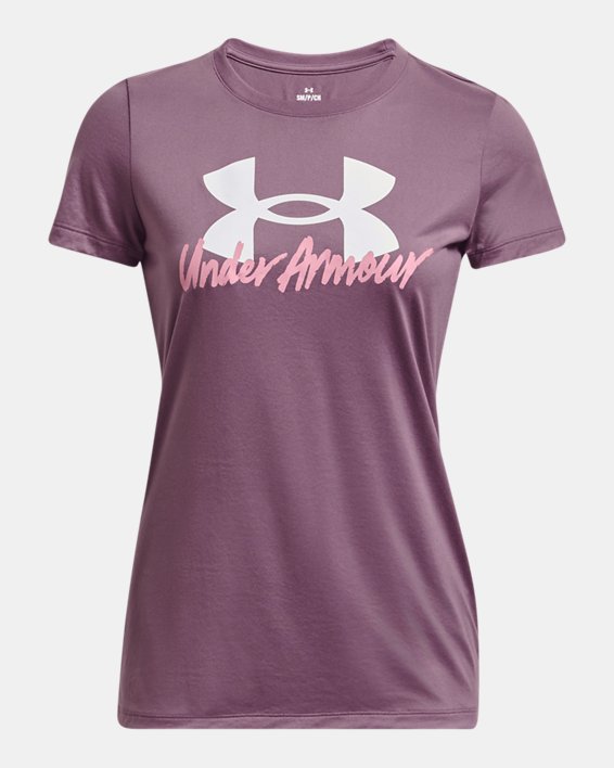 Women's UA Tech™ Graphic Short Sleeve in Purple image number 4
